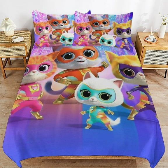 3 Piece Comfortable Bedding Set Super Kitties Duvet Cover Twin Bed with 2 Pillowcase 90"x90"