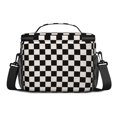thumbnail image 3 of Black and White Checkered Pattern Insulated Lunch Box for Women Men, Medium Leakproof Cooler Bag with Adjustable Strap, 10"x6.7"x8", 3 of 5