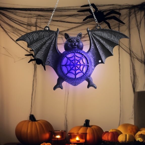 Konghyp Halloween Luminous Bats Lamp, Colorful Gradient Bat Pendant, Battery-Operated Hanging Decoration for Party, Indoor/Outdoor Use, Festive Prop for Themed Events