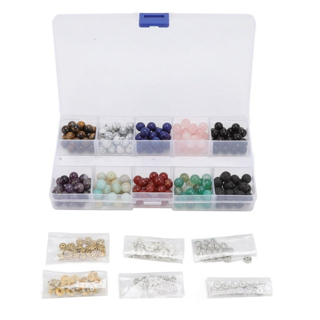 Lava Rock Stone Beads Kit, Multipurpose Gemstones Beads Multicolors 240pcs With Elastic String For DIY Bracelet Jewelry Making