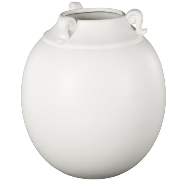 DecMode 11" Scroll White Ceramic Vase with Handles