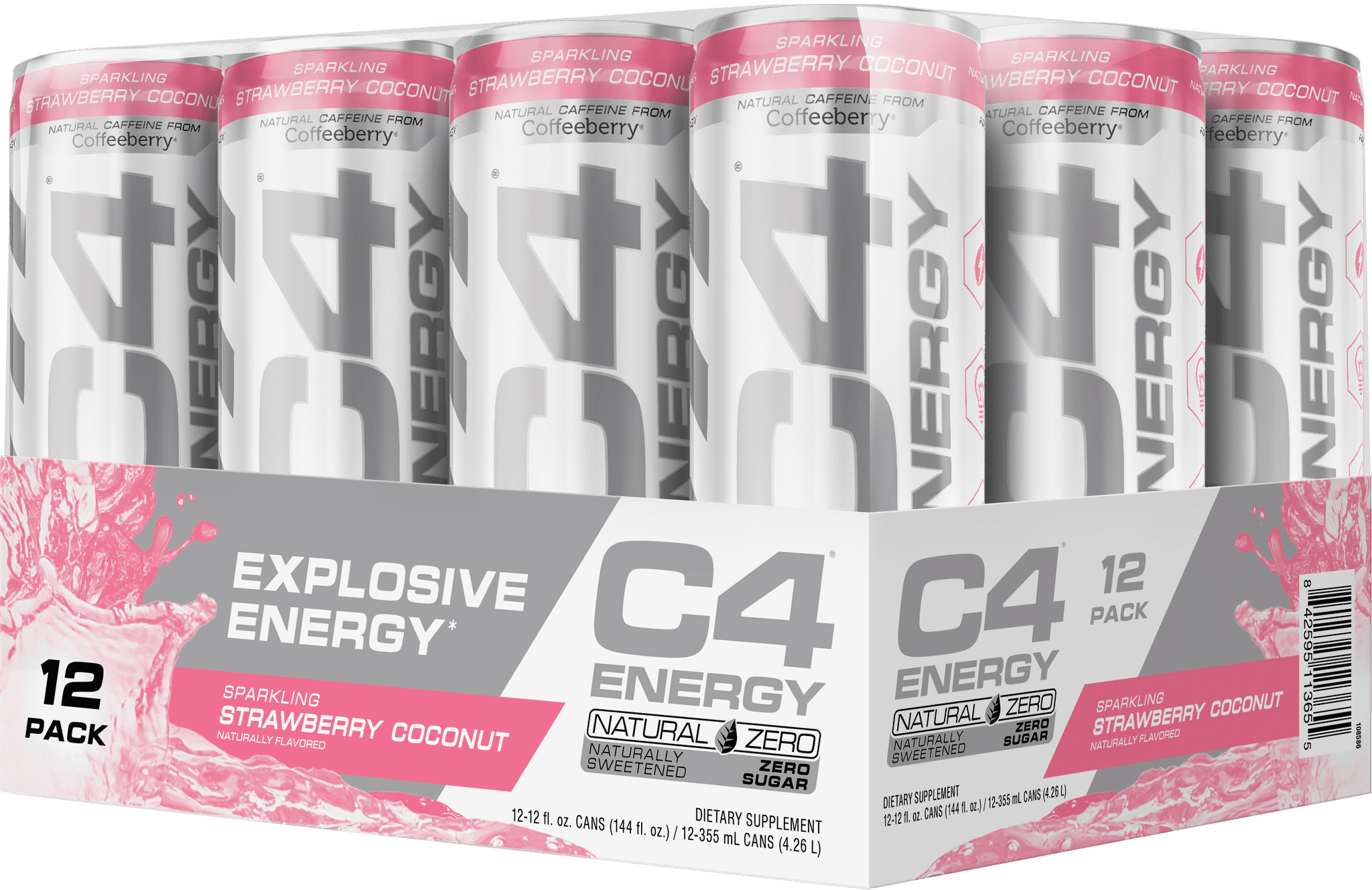 C4 Explosive Energy, Natural Zero Carbonated Drink, Strawberry Coconut