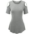 thumbnail image 2 of Made by Johnny Women's Loose Short Sleeve Strappy Cold Shoulder Top L HEATHER_GREY, 2 of 6