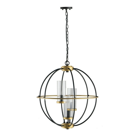 A&B Home Carlos 3-Light Chandelier - 20"Dia. x 22.3"H - Black/Gold