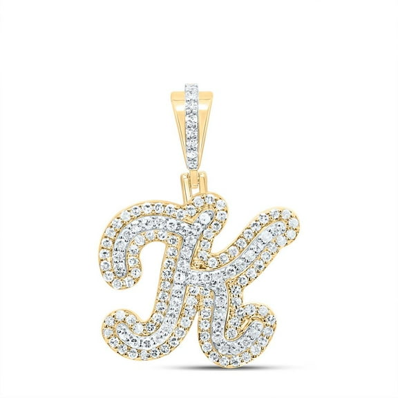 10K Yellow Gold Genuine Diamond Women's Cursive Font Initial K Pendant 1/2 CT