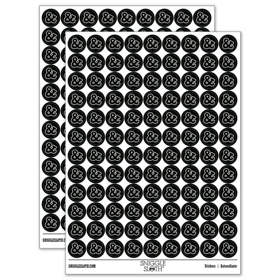 Ampersand Symbol And Outline Round Sticker Set - Black - Gloss Finish - 0.50" Size