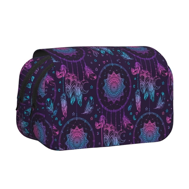 Disketp Purple Dreamcatcher1 Estuche de Lápices de Doble Capa con Tapa Abatible y Cremallera, Organizador Escolar para Adolescentes y Adultos