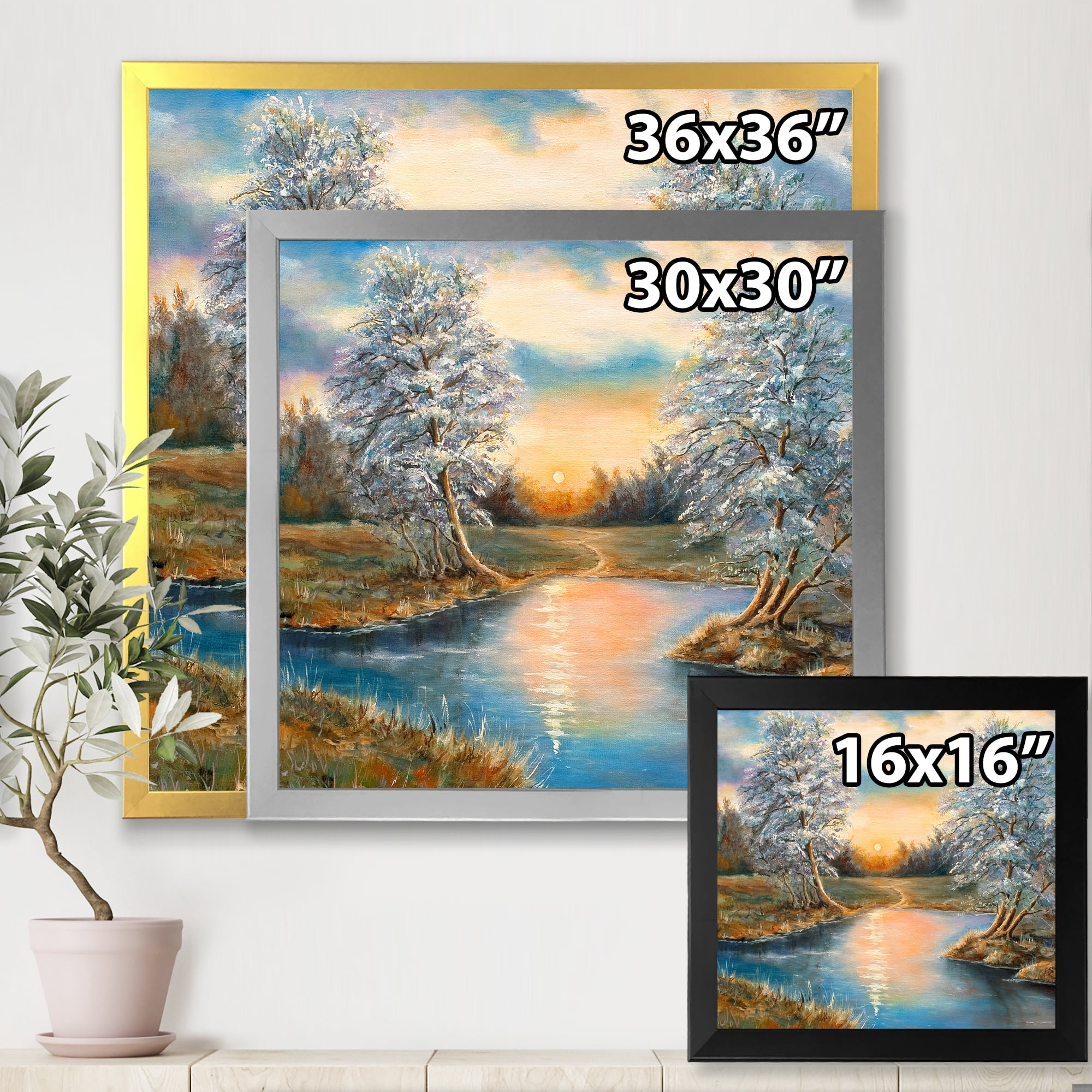 Designart 'Birches In The Autumn Woods Sunset' Lake House Framed Art Print