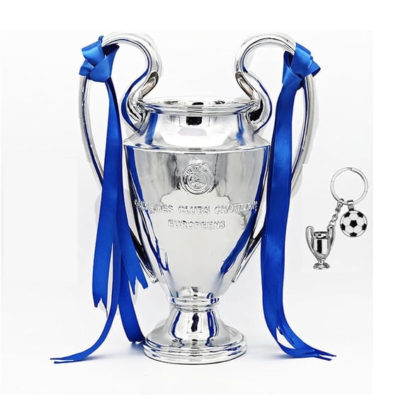 15cm/6inch 2024 European PSG Champions Soccer Trophy Awards Cup Football Cup Fans Souvenir with Keychain Engraving Champion Team Name),Silver,European League Champion