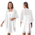 thumbnail image 4 of 3/4 Sleeve Wedding Bridal Bolero Tops Elegant High-low Hem Chiffon Shawl Shrug Evening Cape, 4 of 5
