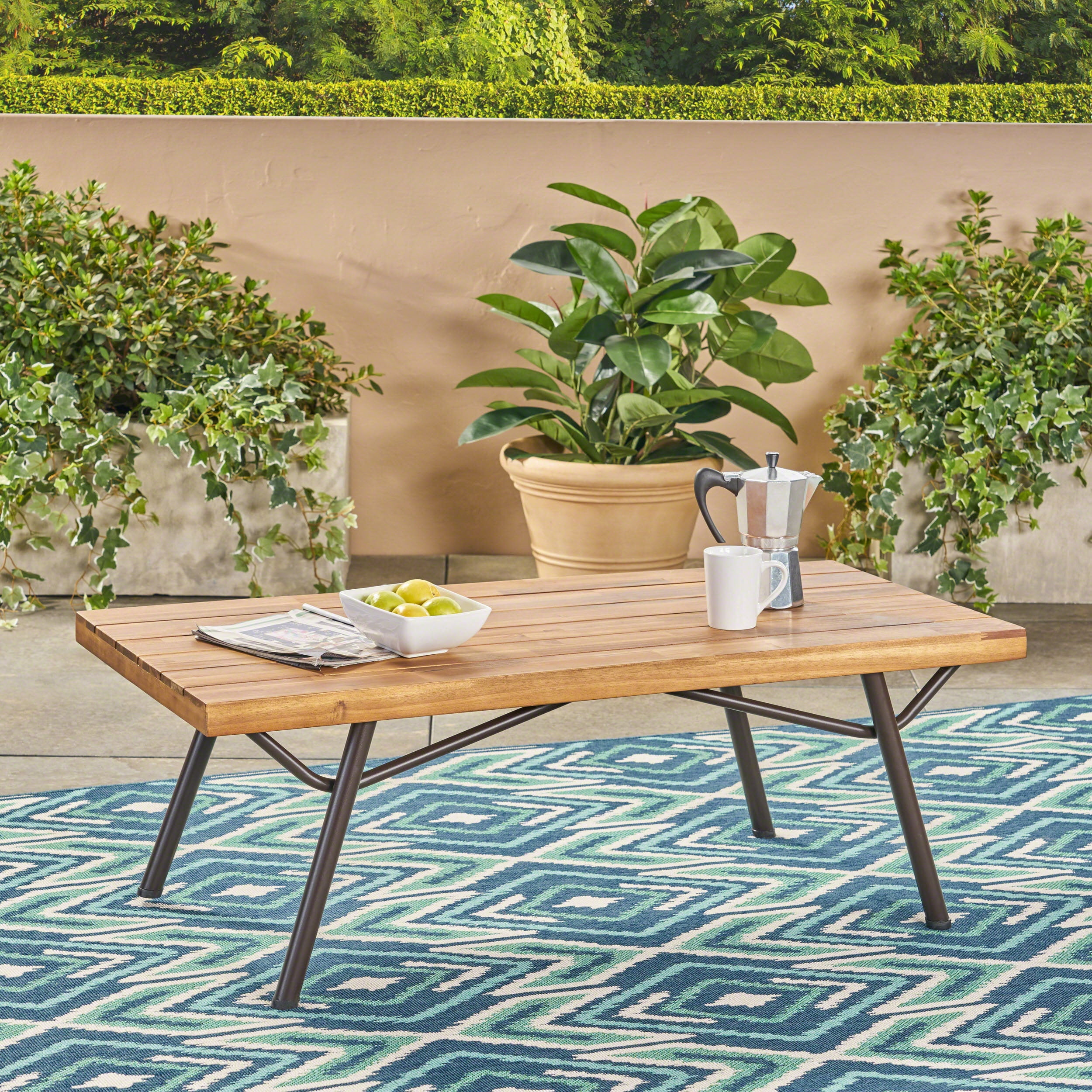 Outdoor Coffee Table, Solid Acacia Wood Center Leisure Table for Patio Garden, Teak
