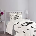 thumbnail image 5 of Ambesonne Cat Quilted Bedspread Set 2 Pcs, Cat Text with Paw Prints, Twin Size, Black White, 5 of 6