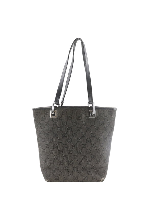 Pre-Owned Gucci GG Denim Tote Bag 31244, Black Denim, A5 Size, Open, Women's
