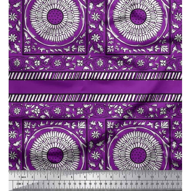 Soimoi Polyester Crepe Fabric Leaves & Floral Block Decor Fabric Printed Yard 42 Inch Wide