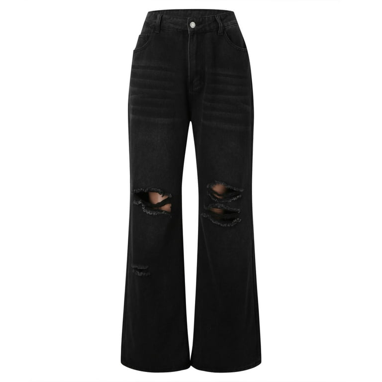 LAEMILIA Women Low Rise Jeans Bootcut Premium Stretchy Flare Denim Pants  Pull on Black UK8/Tag M : : Fashion