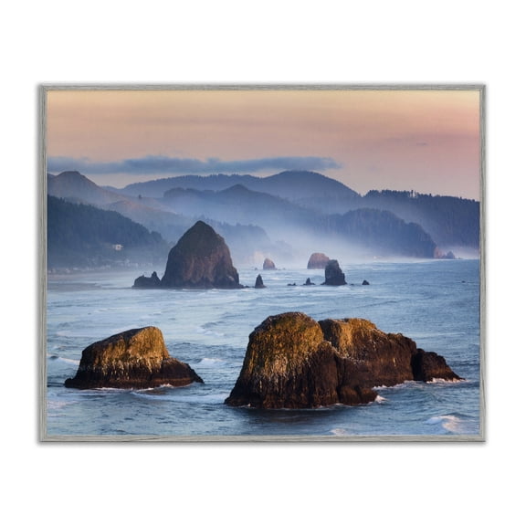 Stupell Industries Traditional Ocean Cliffs with Mountains Gray Framed Giclee Art, 30 x 24, by Richard Wong
