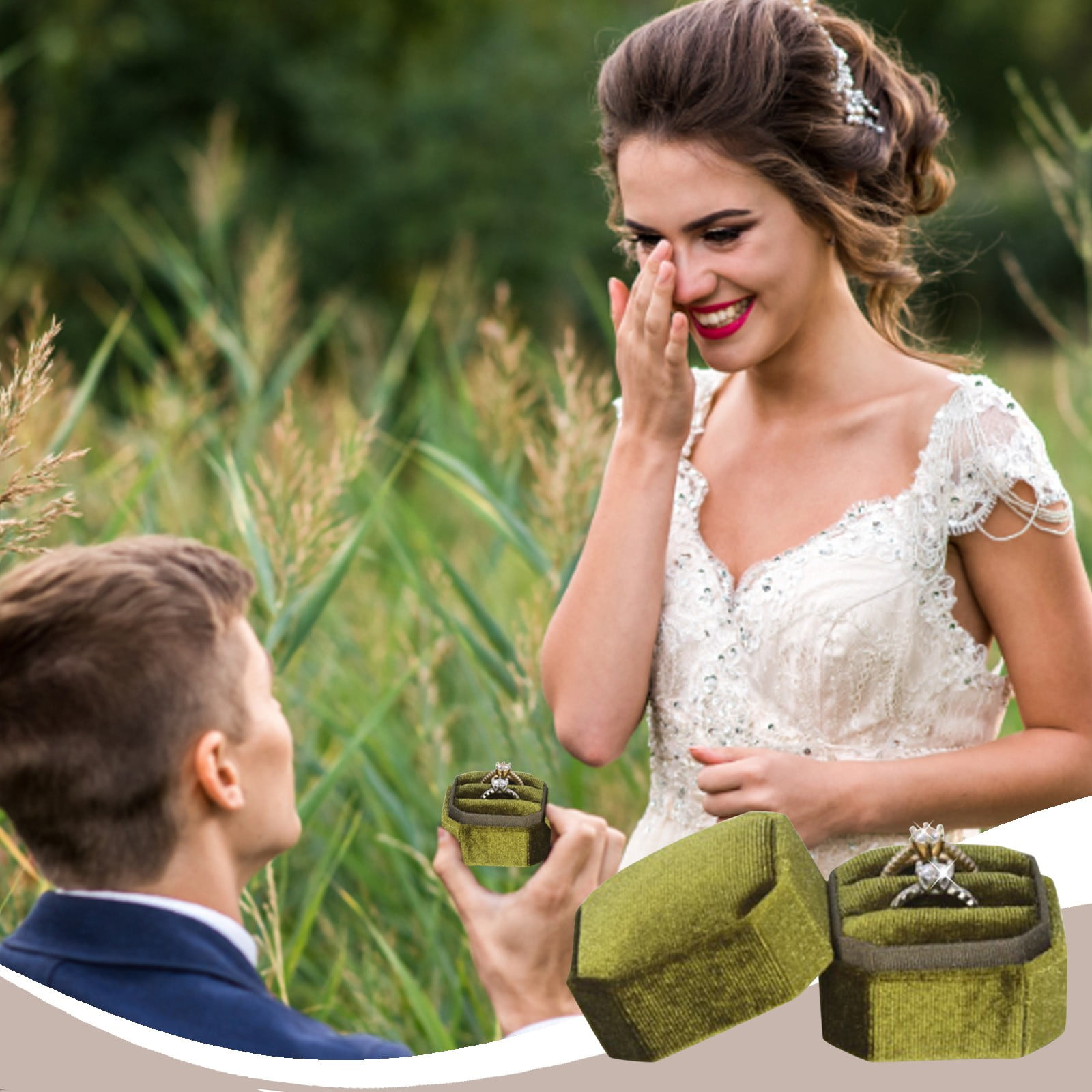 WNG Antique Velvet Jewelry Ring Box Engagement Wedding Box