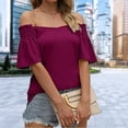 thumbnail image 1 of Camiseta de viaje para mujer camiseta informal con cuello en V a la moda para ir de compras (Púrpura XXL) FLhrweasw Para estrenar, 1 of 6