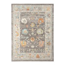 5 x 7 ft. Grey & Orange Floral Stain Resistant Indoor & Outdoor Rectangle Area Rug