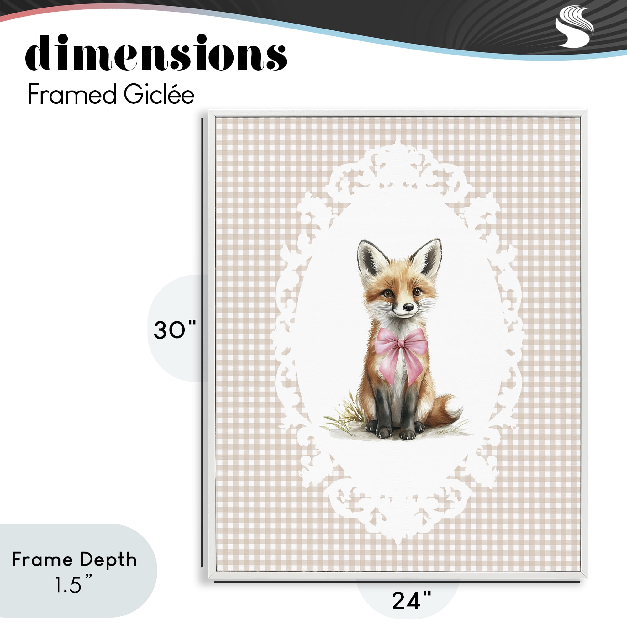 Stupell Industries Vintage Bow Fox on Gingham White Framed Giclee Art, design by Christine Simpson Art