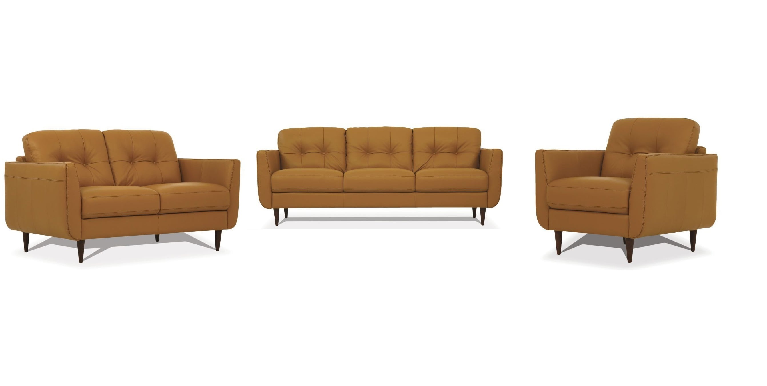 Contemporary Design Living Room Furniture 3pc Sofa Set Camel Leather Wood  Leg Sofa Love Seat & Chair - Walmart.com