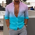 thumbnail image 2 of Mens Shirts Casual Gradient Printed Long Sleeve Button Down Lapel Blouses Soft Loose Fall Tops Blue L, 2 of 5