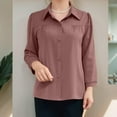 thumbnail image 5 of Women's 3/4 Sleeve T-Shirts Elegant Polo Collar Solid Color Blouse, 5 of 5