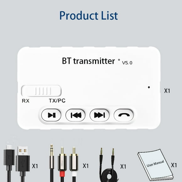 3 in1 Bluetooth 5.0 Audio Receiver Transmitter Wireless Adapter Bluetooth Transmitter For TV PC Car Color:white