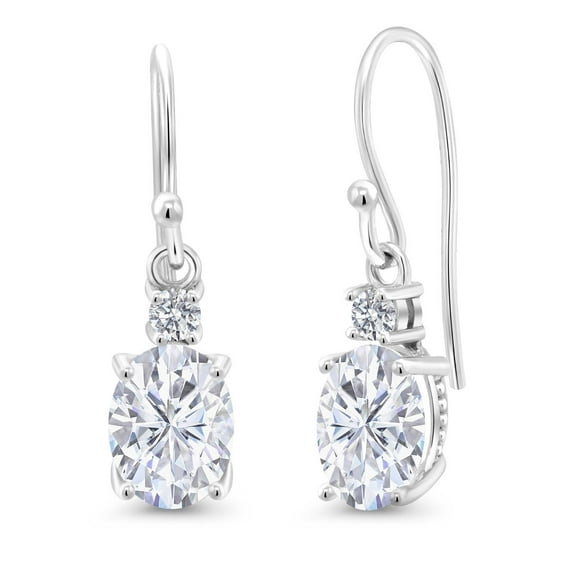 Gem Stone King 3.13 Cttw 10K White Gold IGI Certified Lab Grown Diamond Dangle Earrings | Oval Cut Diamonds 3 Ct | E-F Color | VS1-VS2 Clarity | Gold Earrings for Women