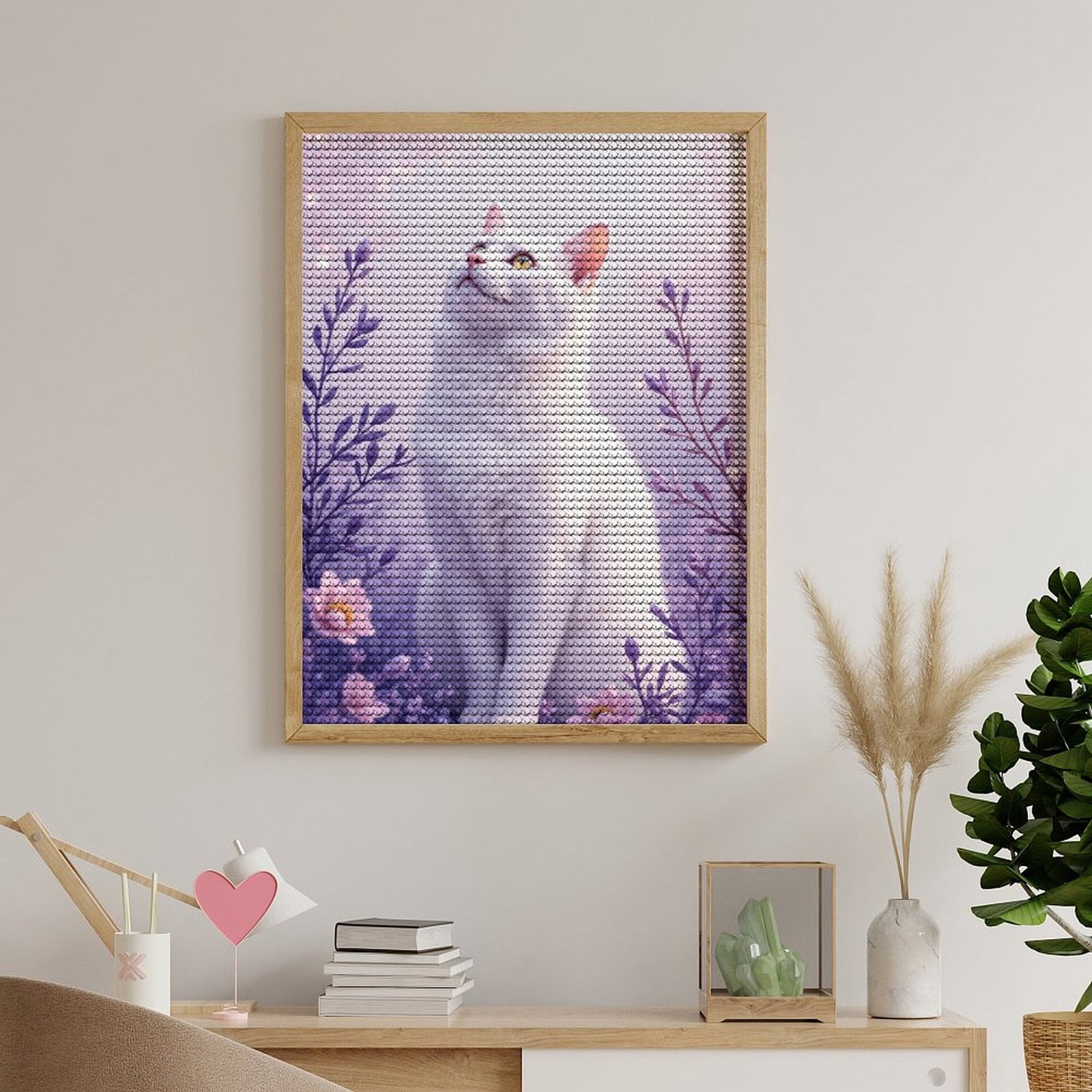 Diamond Art Kits for Adults, White Cat In Floral Garden Bliss 5D Diamond Painting Kits for Adults Beginners, DIY Full Drill Diamond Painting, Gem Art and Crafts 12x16