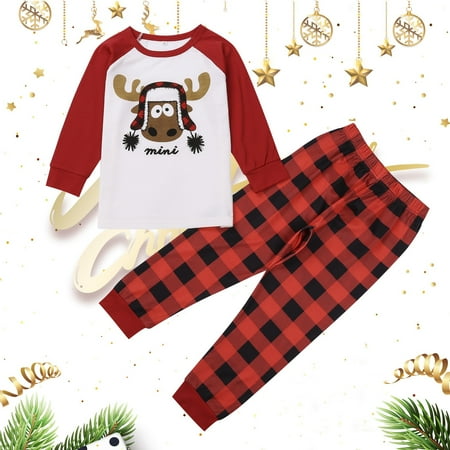 

Christmas Kids Long Sleeve Plaid Print Tops Pants Family Clothes Pajamas