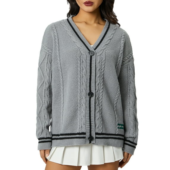 Qiylii Women Aesthetic Cardigan Sweater Y2K Floral Printed V Neck Cropped Cardigan Oversized Button Down Jumper Knitwear