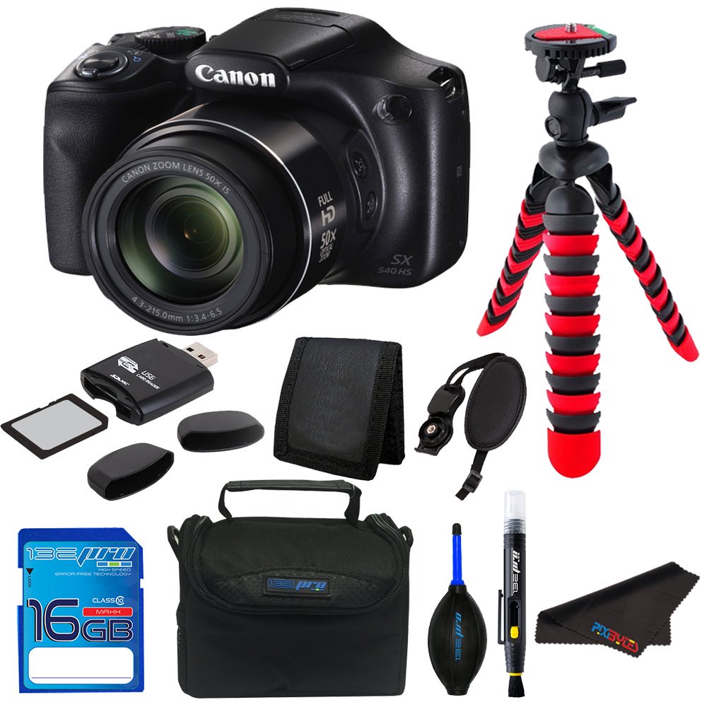 Canon PowerShot SX540 HS Digital Camera (Black) + Pixi Basic Bundle Kit