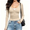 thumbnail image 6 of Oiangi Women Fall Long Sleeve Henley T-Shirts with Lace Trim Ribbed Knit Fitted Shirt Fairy Grunge Y2K Going Out Top Beige M, 6 of 9