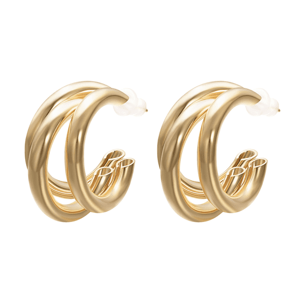 Yoursfs 2.3cm Gold 3 Row U Shape Stud Earrings Women Small Popular Earrings Work Casual Jewelry Gift