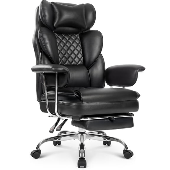 NEO CHAIR Big and Tall Offie Chair Gaming Computer Chair High Back Heavy Duty Desk Chai with Lumbar Support Adjustable Recliner Footrest Wide Seat Leather Executive Home with Wheels (Leather Black)