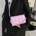 thumbnail image 3 of Bolso bandolera con cadena de cuero PU para mujer Bolso bandolera con patrón de celosía (Púrpura) Likrtyny Para estrenar, 3 of 9