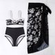 thumbnail image 2 of Gibobby Trajes de Baño Mujer Traje de baño de 2 piezas para mujer+1 pieza para cubrir Traje de baño con estampado vintage de piezas Bikini Monokini Traje(Negro,M), 2 of 4