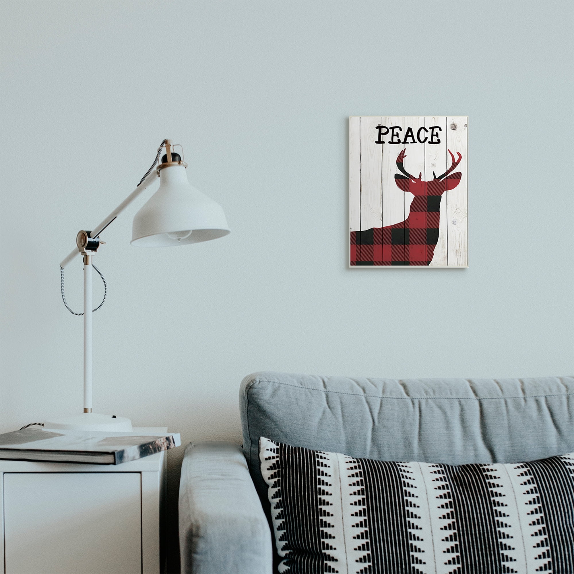 Stupell Industries Checker Plaid Reindeer Rustic Peace Text Holiday Painting Wall Plaque Art Print Wall Art, 10 x 15
