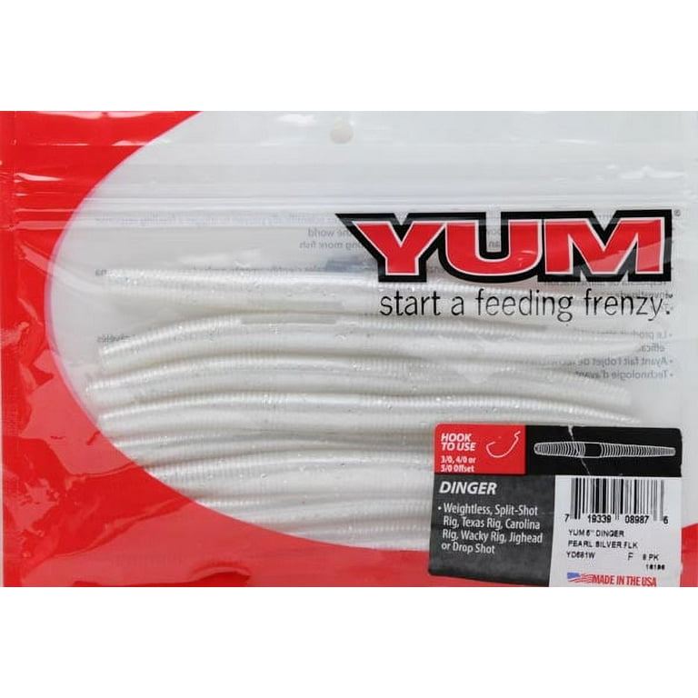 YUM Dinger Soft Plastic Worm 5 Pearl Silver Flake 8 Count