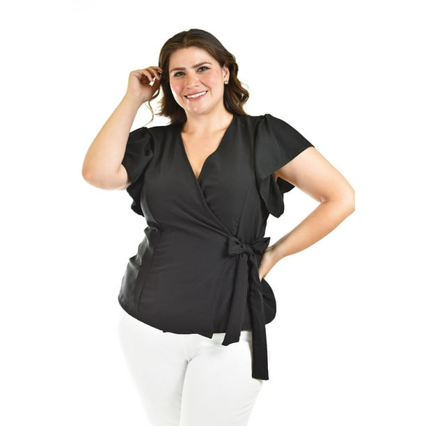 Blusa manga mariposa Roman Fashion /Tallas Extras, 1840 (Negro) negro 38
