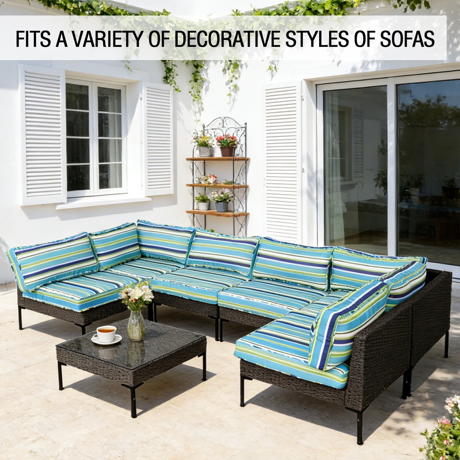 FKS LIFE 14-Piece Waterproof Patio Cushion Covers Set, Fade-Resistant Outdoor Cushion Slipcovers for Patio Furniture & Living Room, Versatile Replacement Covers for Couches, Chairs(25.6x25.6x3.9)