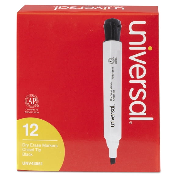Universal Unv43651 Marcador De Borrado En Seco Con Punta De Cincel Ancha, Negro (1 Docena)
