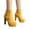 A Yellow, variant on Women's Leather Ankle Boots Platform Non Slip Elastic Mid Calf Dress Booties Fashion Buckle Strap Punk Motocycle Boots Yellow Size 6.5