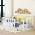 thumbnail image 2 of Twin Size Metal Floor Bed, Montessori Bed Frame with Safety Guardrails and Door, Metal Montessori Bedframe for Child, Girls, Boys, No Box Spring Needed, White, 2 of 9