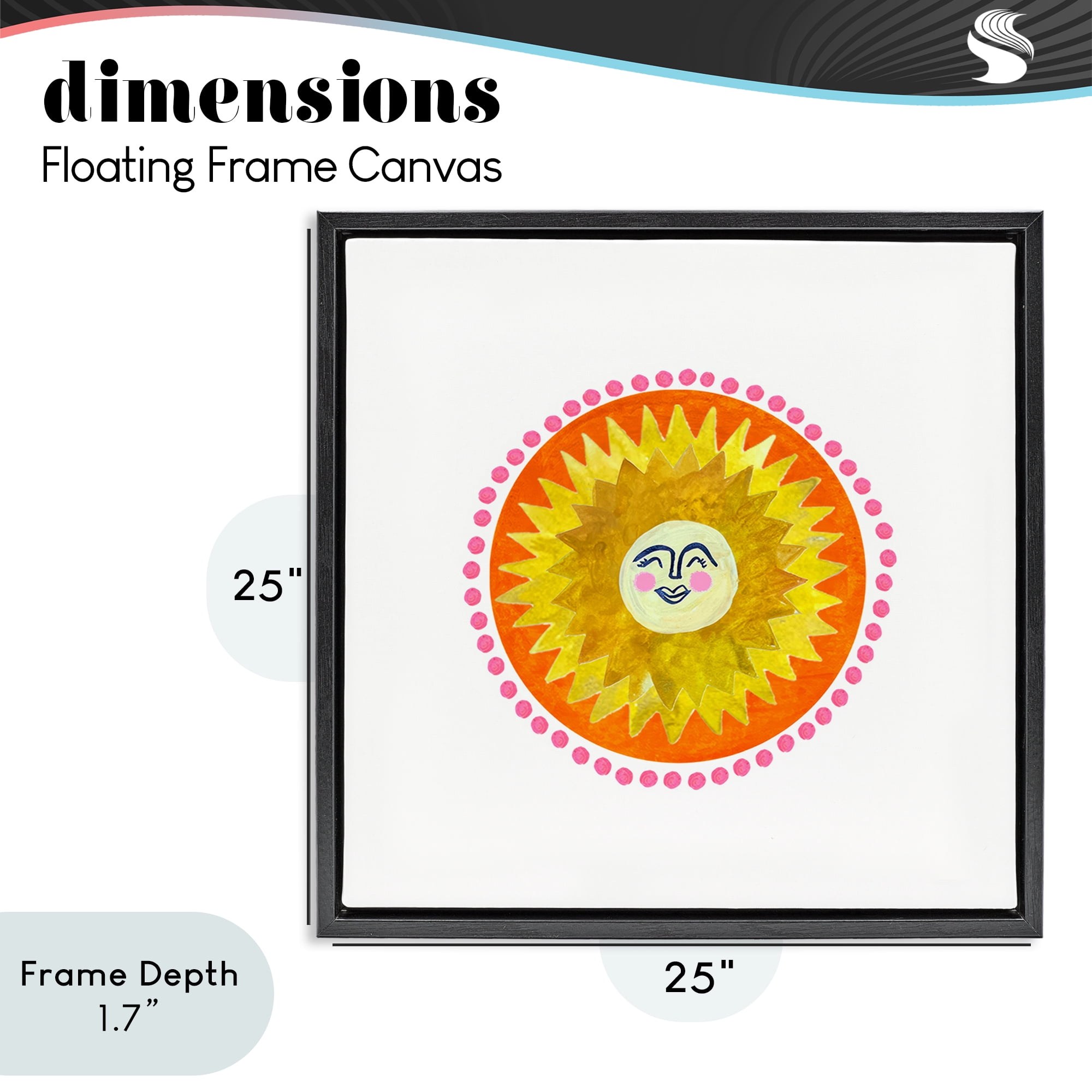 Stupell Industries Yellow & Orange Smiling Sun Black Framed Floater Canvas Wall Art, design by Katherine Herrell Studio