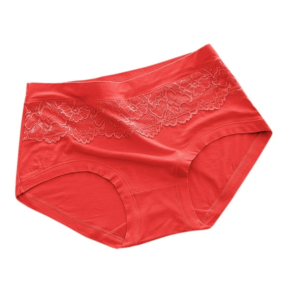 YWDJ Womens Lace Panties Breathable Lightweight No Show Mid-Waist Seamless Lace Cotton Underwear Red One Size