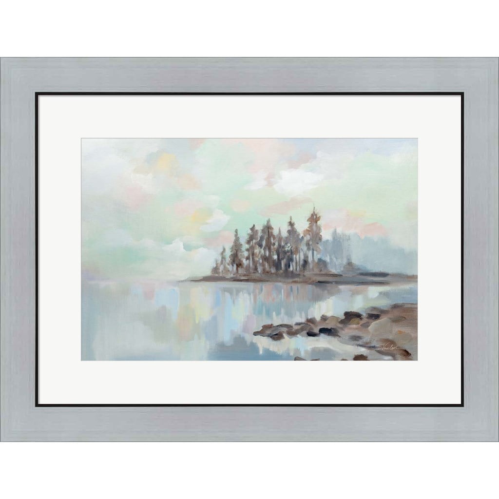 Foggy Lake Landscape Framed Art in Silver and Black