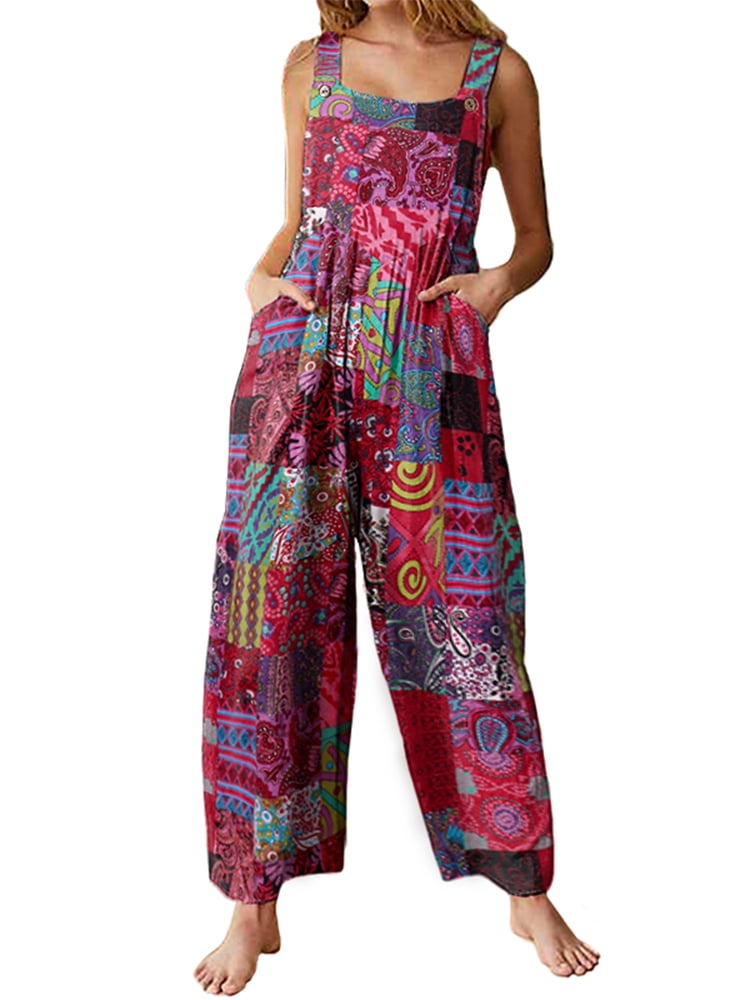 Vonda VONDA Women's Jumpsuits Bohemian Playsuits Printing Rompers
