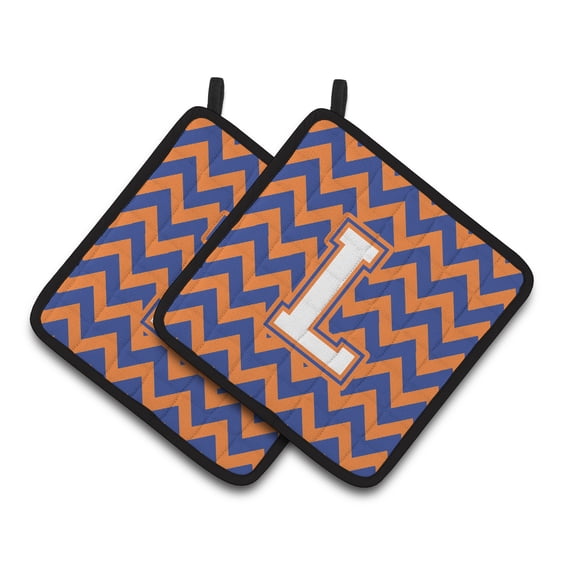 Letter L Chevron Blue and Orange #3 Pair of Pot Holders